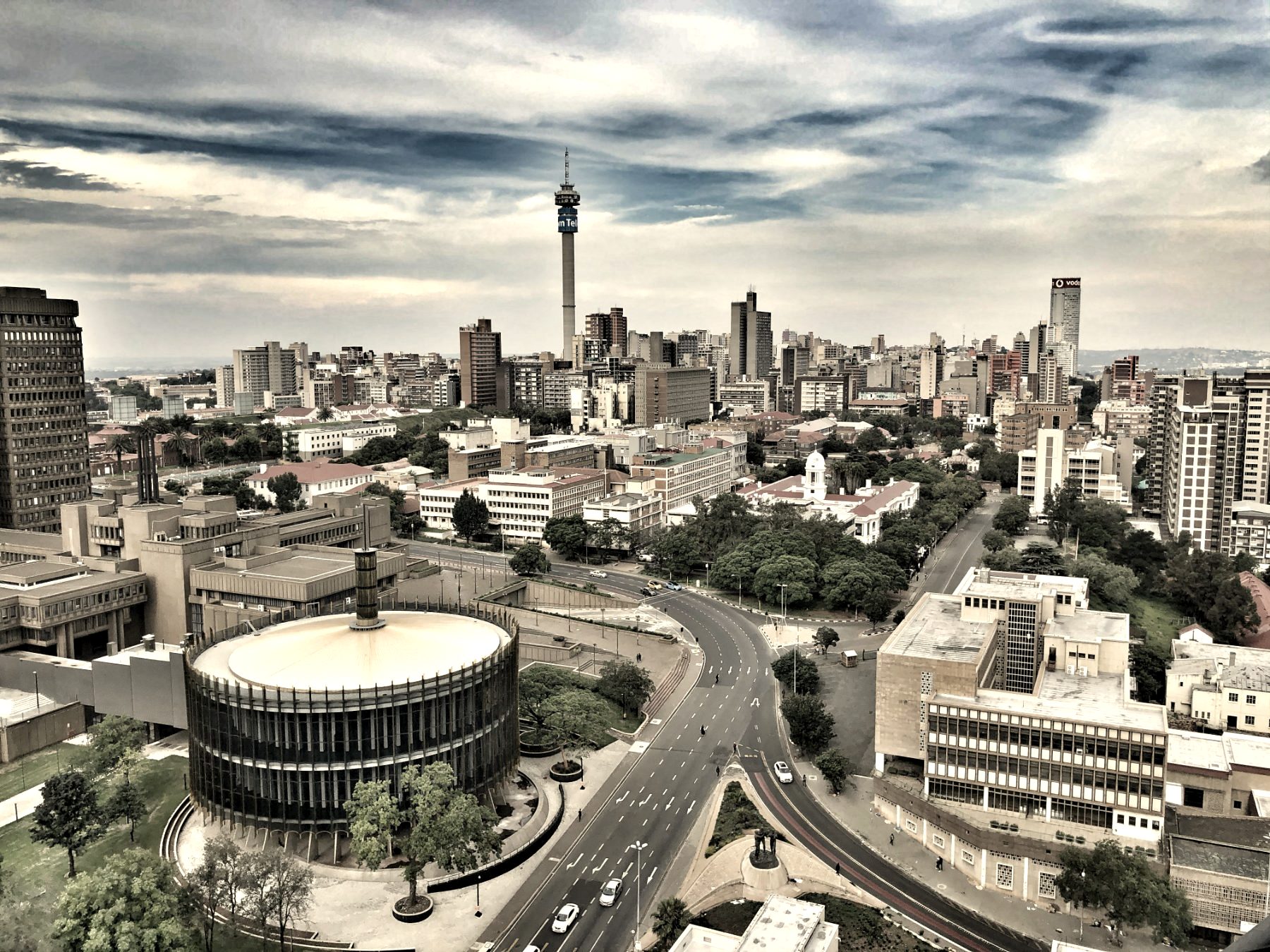 Johannesburg skyline with the Hillbrow Tower, seen from Braamfontein